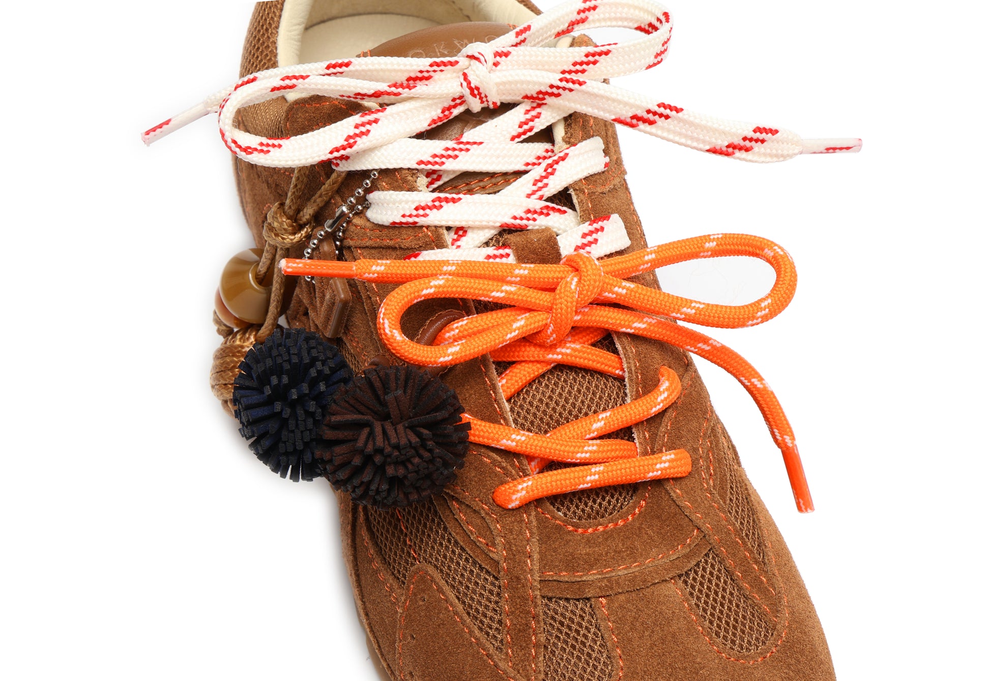 Atlas Mesh Tan Suede Sneakers - lace view close up