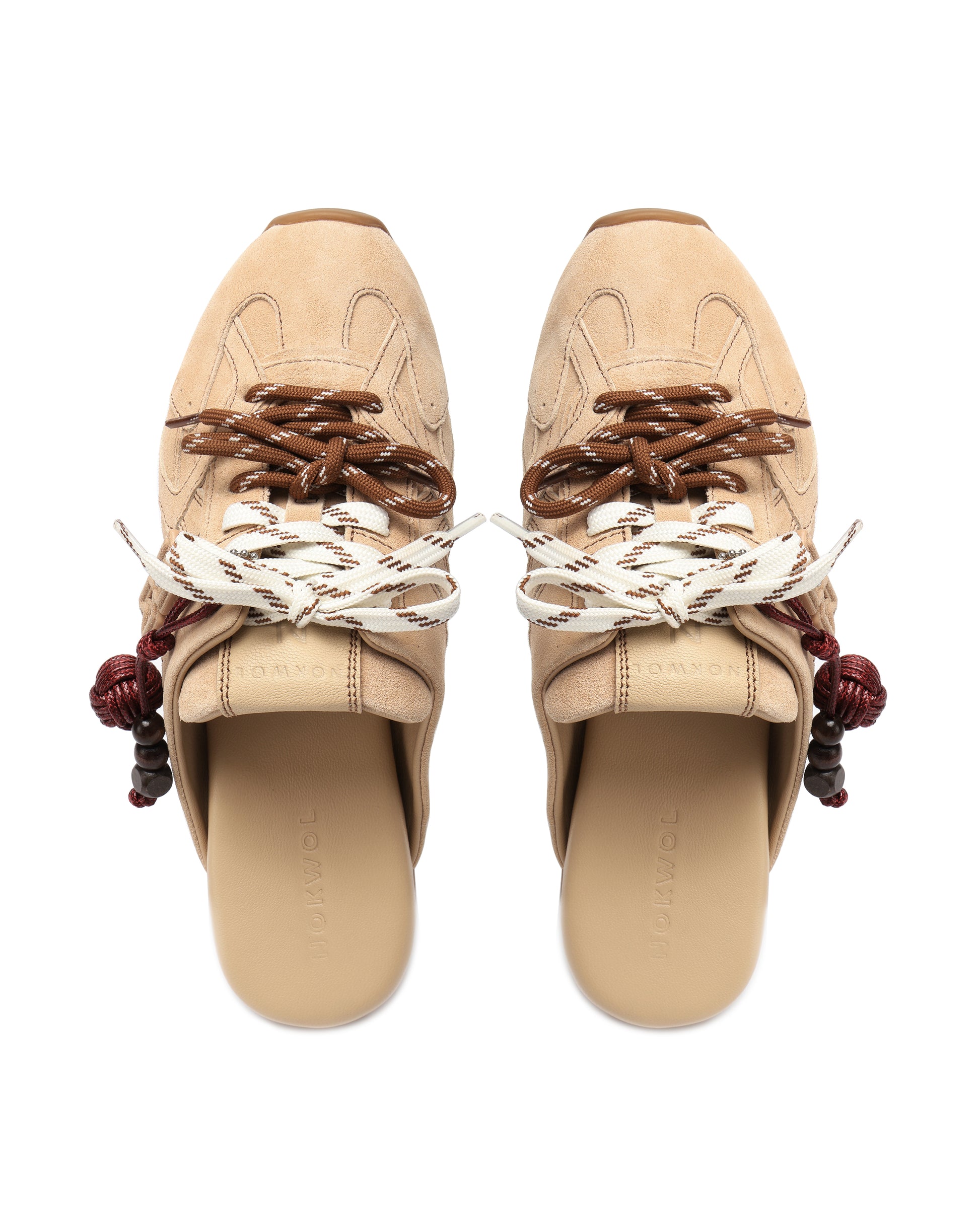 Atlas Slide Beige Suede Mules - top style view