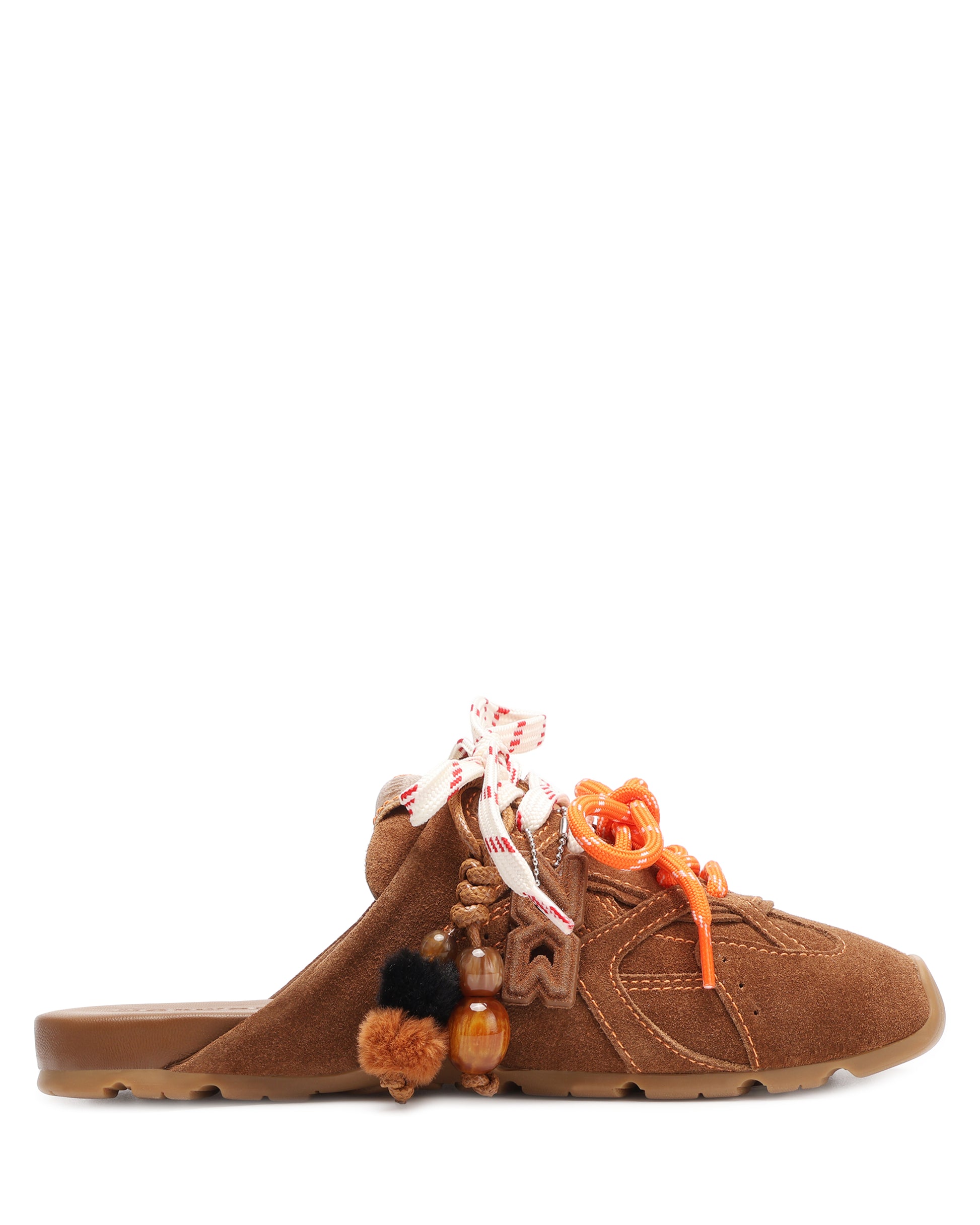 Atlas Slide Tan Suede Mules - side view