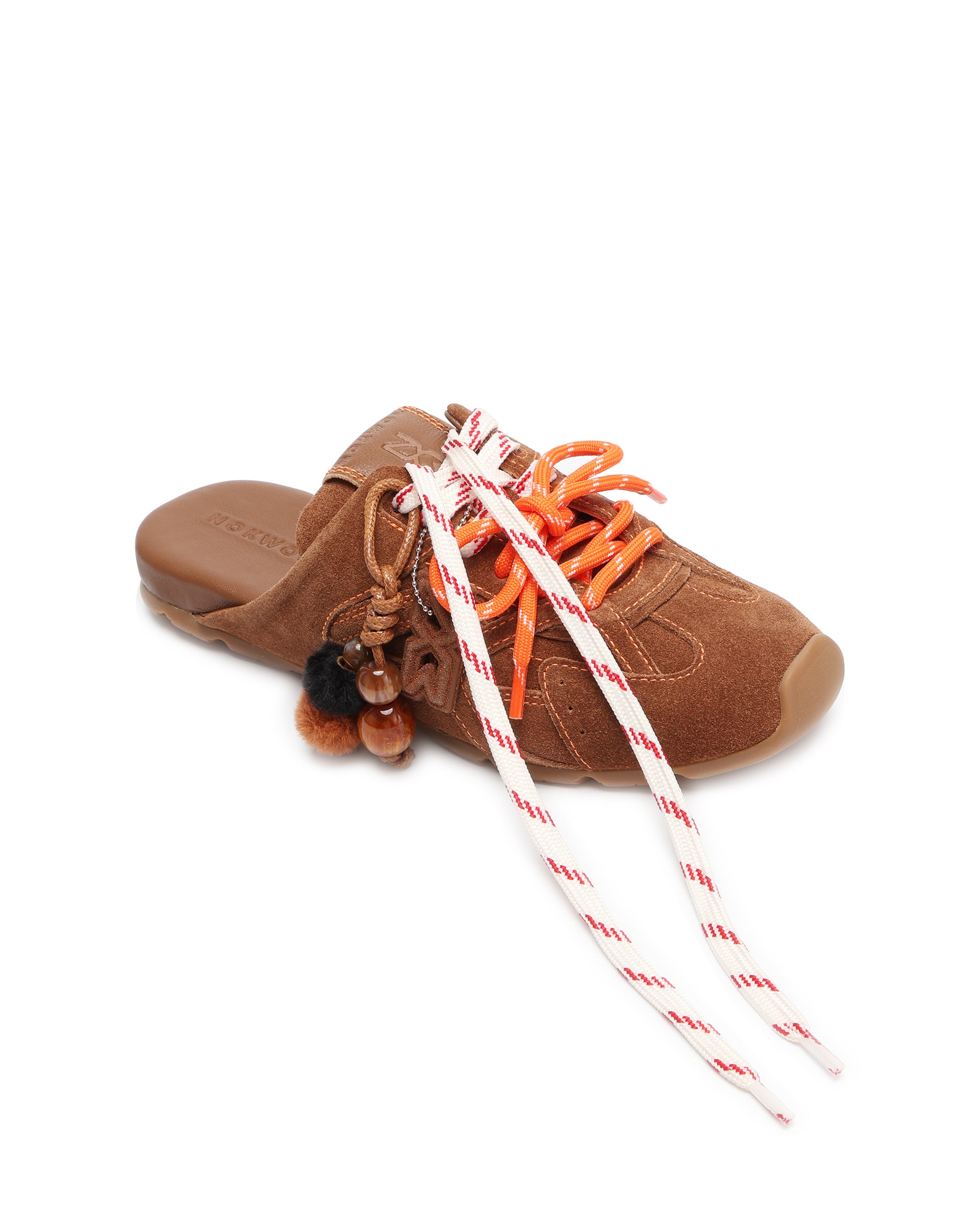 Atlas Slide Tan Suede Mules - side style view
