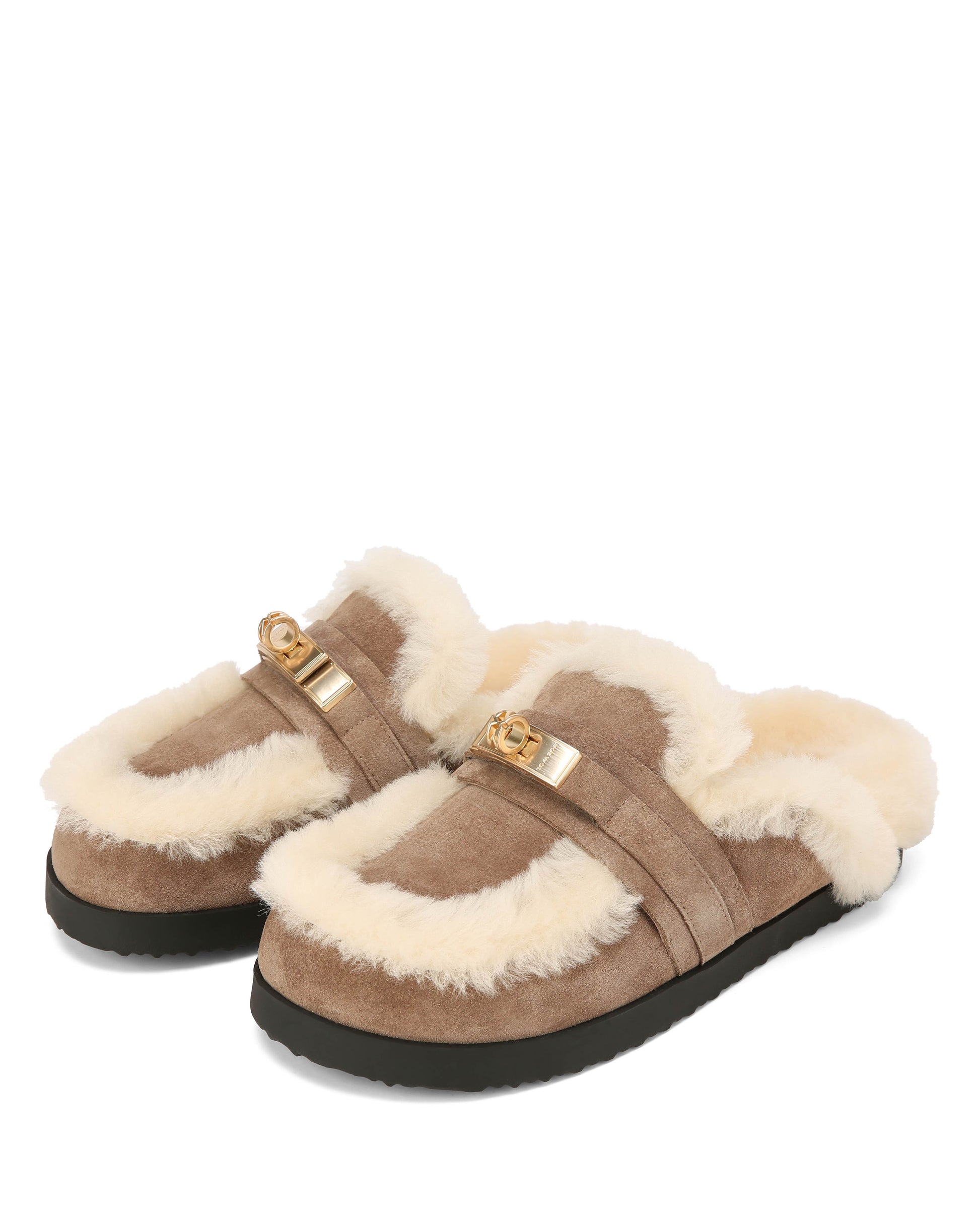 Toby Fur Mushroom Suede Mules - side view