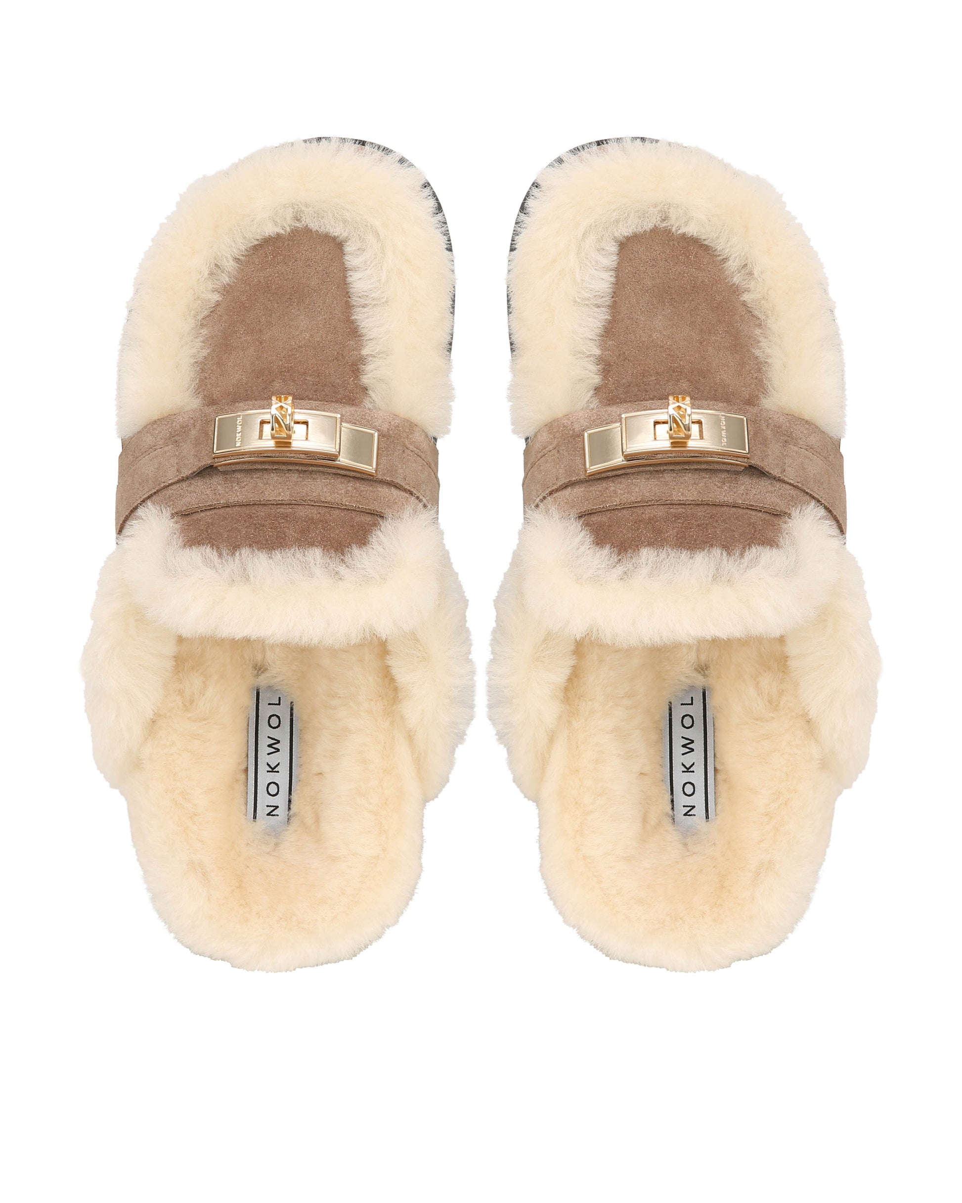 Toby Fur Mushroom Suede Mules - top view